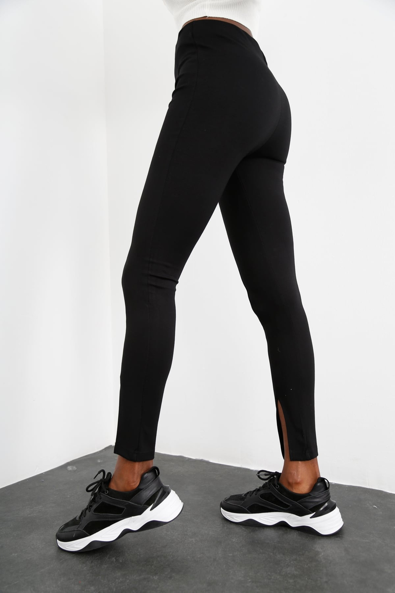 Siyah Paçası Yırtmaçlı Çelik Tayt 03