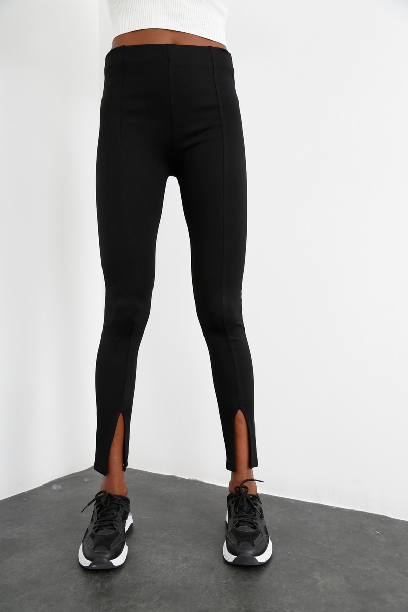 Siyah Paçası Yırtmaçlı Çelik Tayt 03