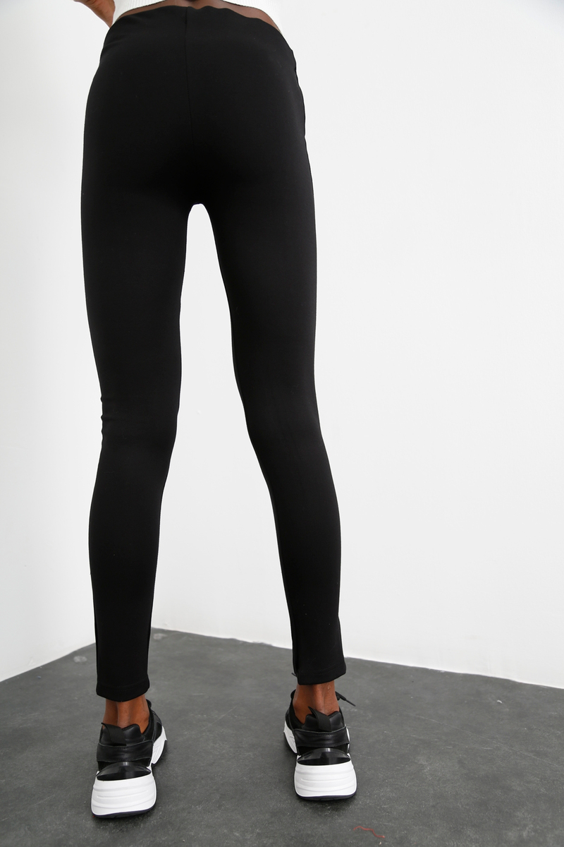 Siyah Paçası Yırtmaçlı Çelik Tayt 03