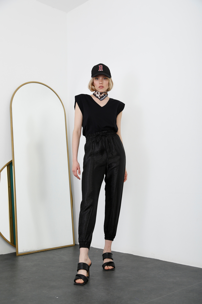 Siyah Parlak Jogger Pantolon 70977