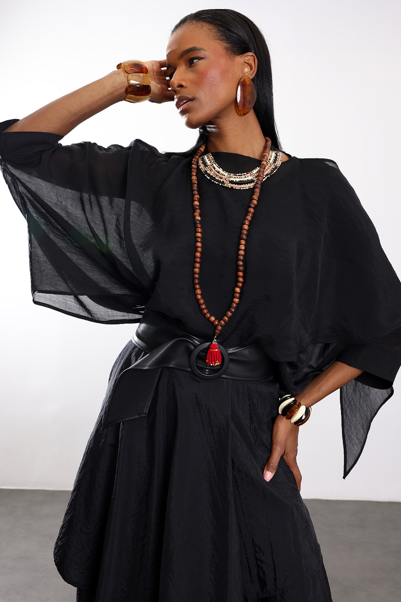 Siyah Pelerin Bluz 5026