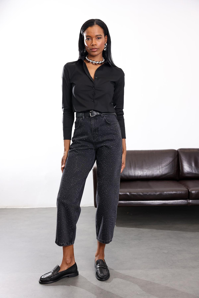 Siyah Pens Detaylı Slim Fit Gömlek 018