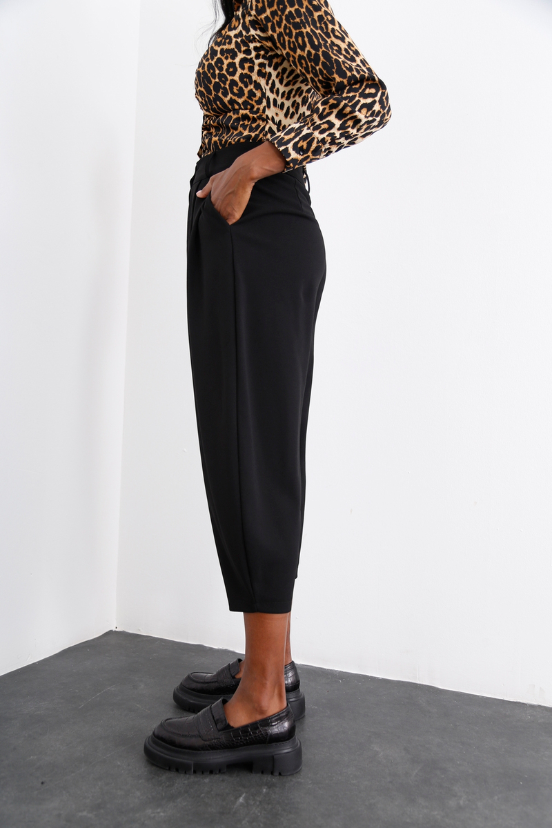 Siyah Pile Detaylı Şalvar Pantolon 0162