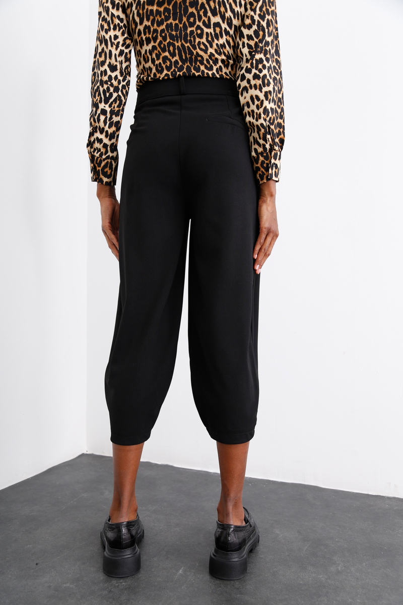 Siyah Pile Detaylı Şalvar Pantolon 0162