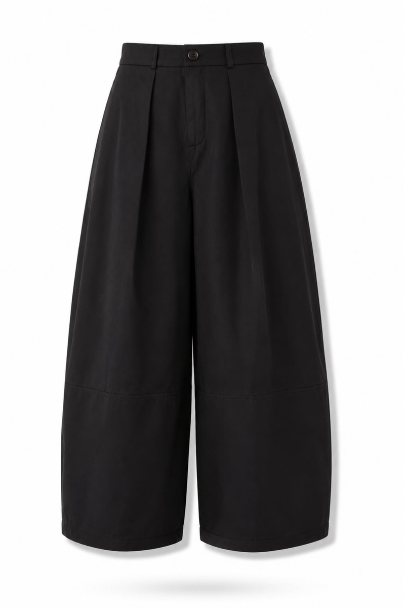 Siyah Pileli Barrel Pantolon 1476