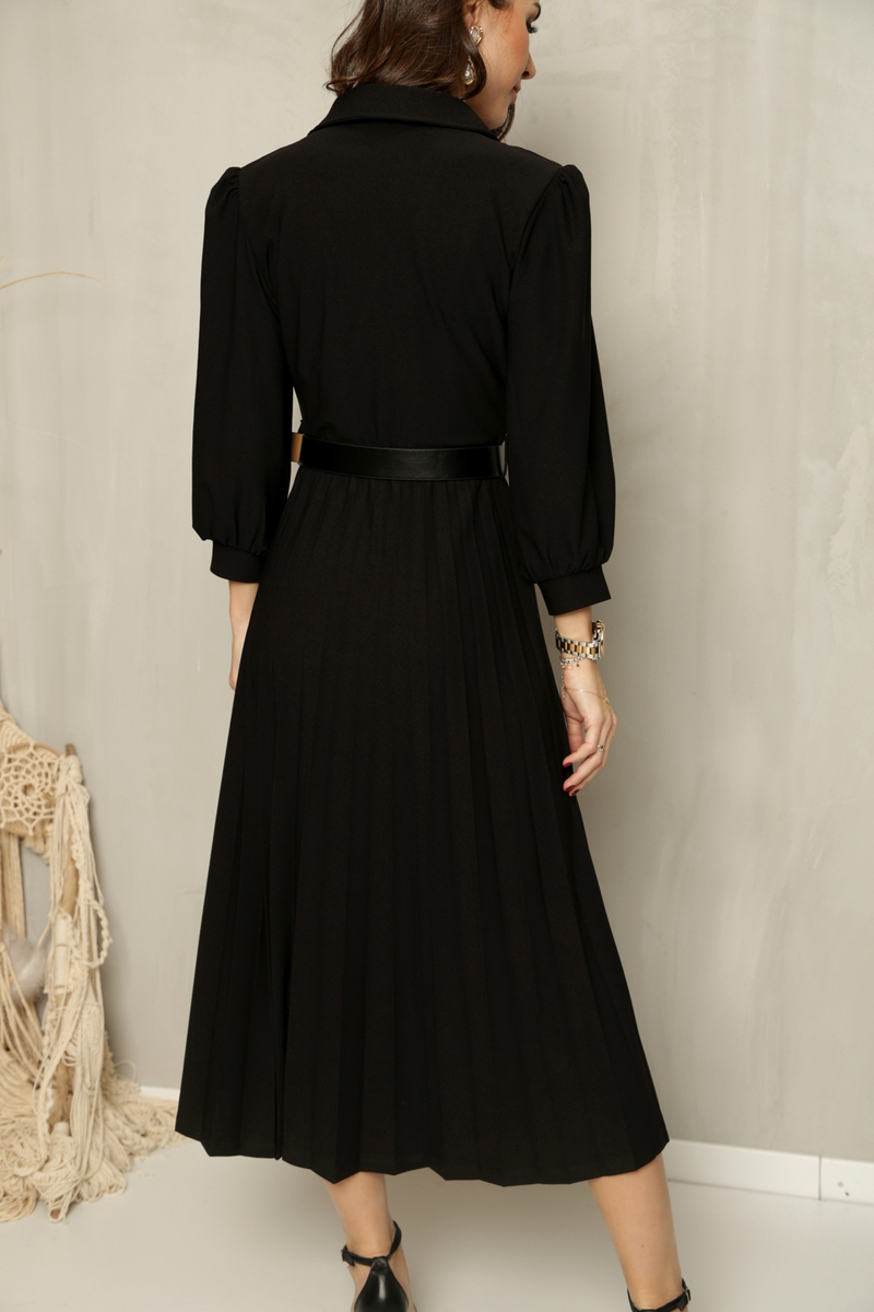 Siyah Piliseli Örme Elbise 11023