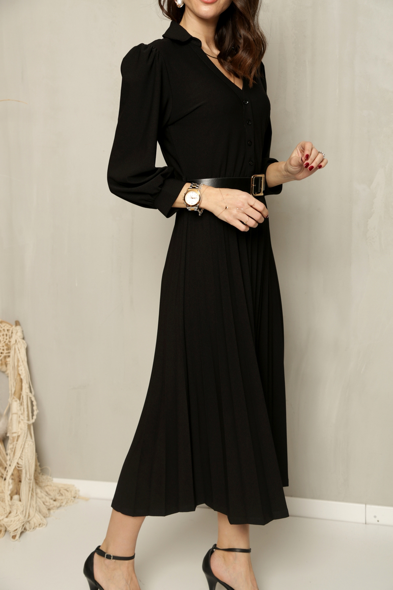 Siyah Piliseli Örme Elbise 11023