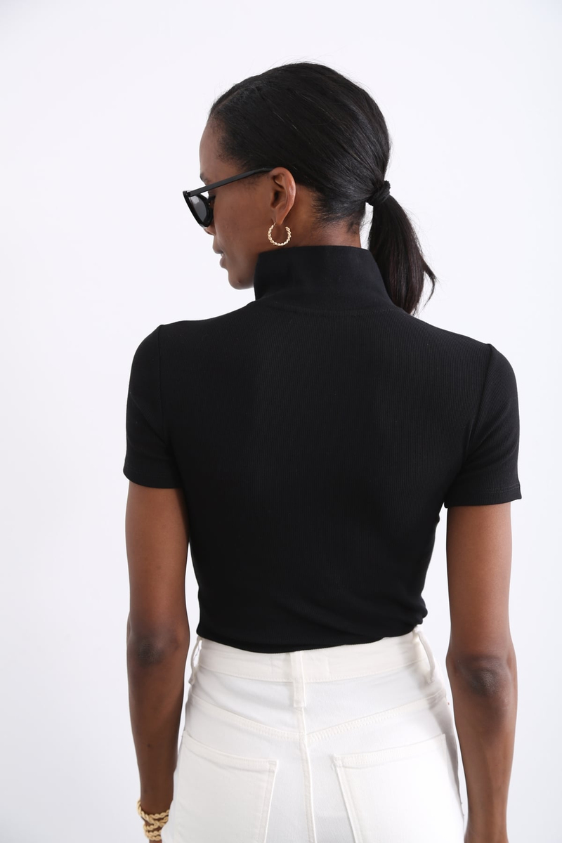 Siyah Polo Yaka Fitilli Tshirt 3617