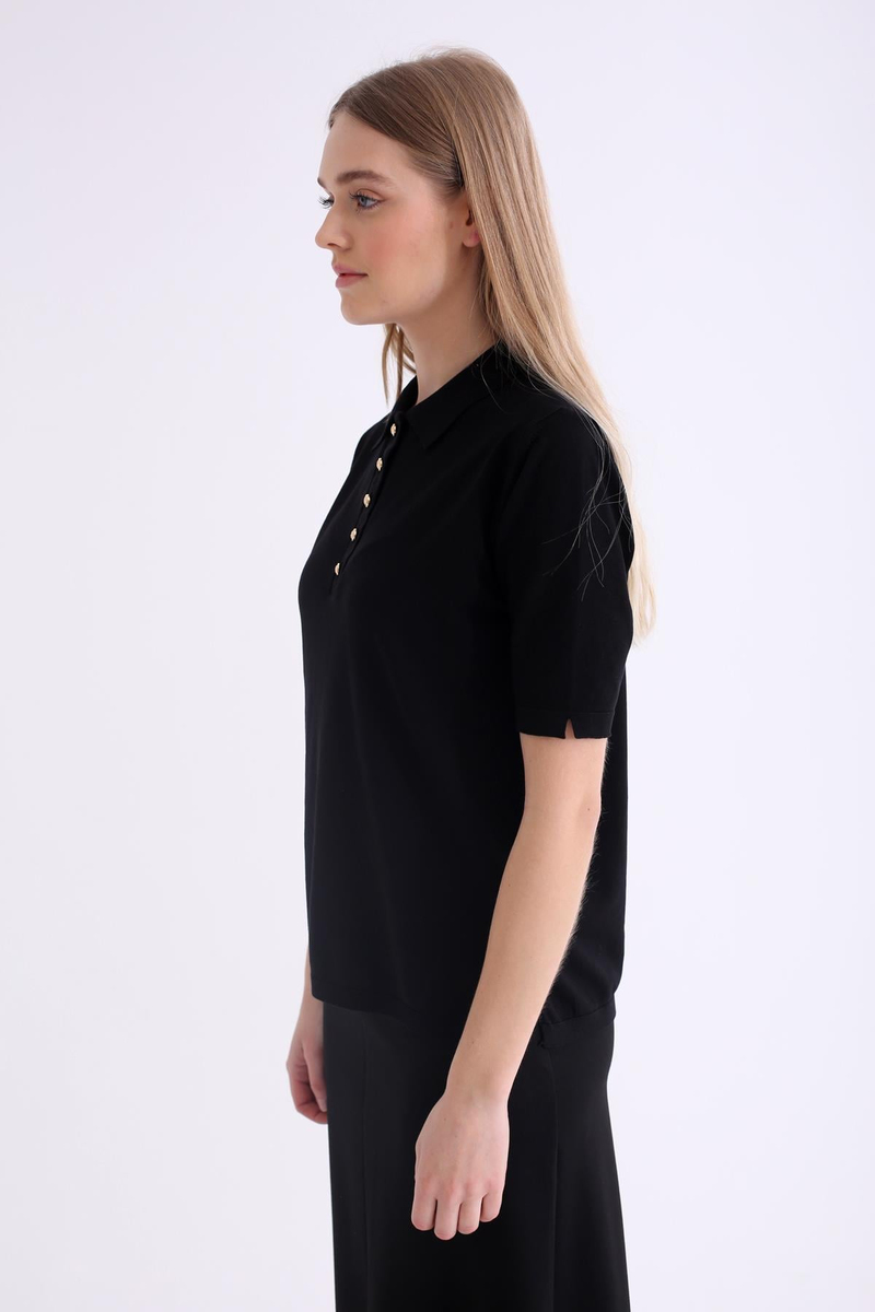 Siyah Polo Yaka Kısa Kol Triko 802