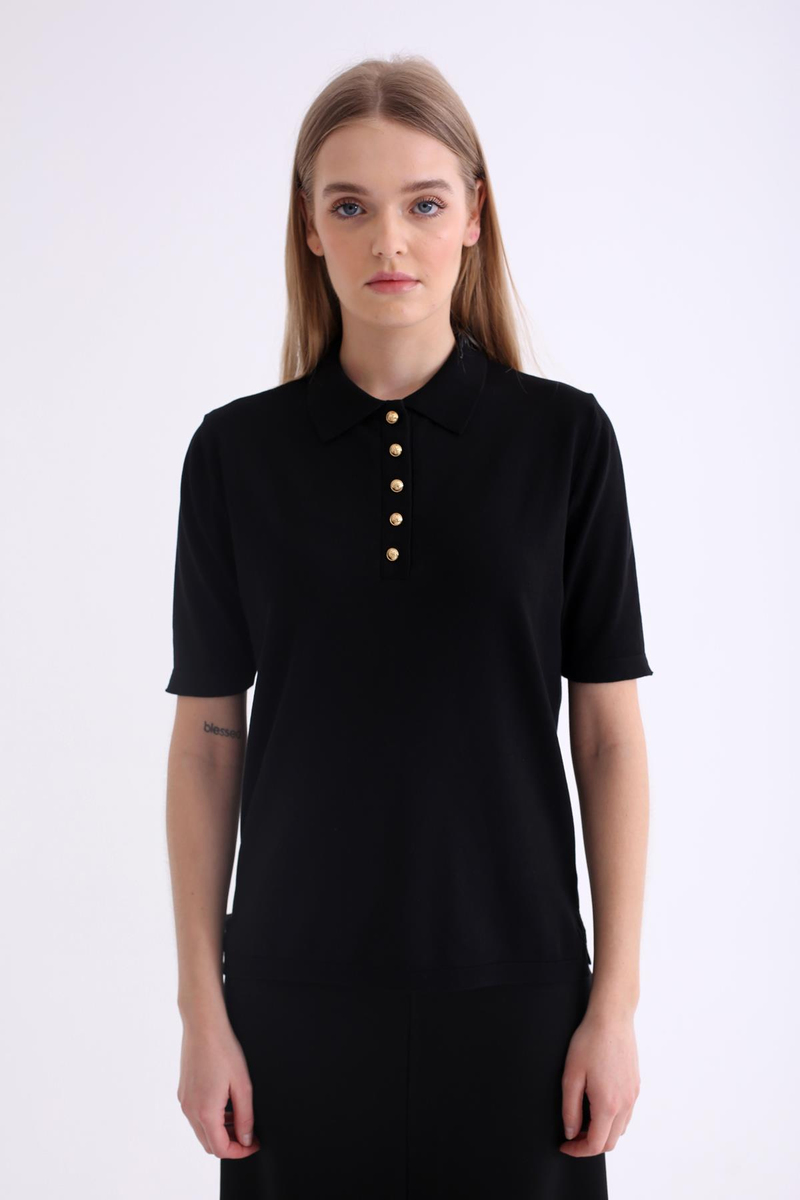 Siyah Polo Yaka Kısa Kol Triko 802