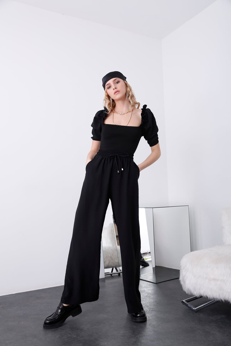 Siyah Prenses Kol Crop Bluz 2177