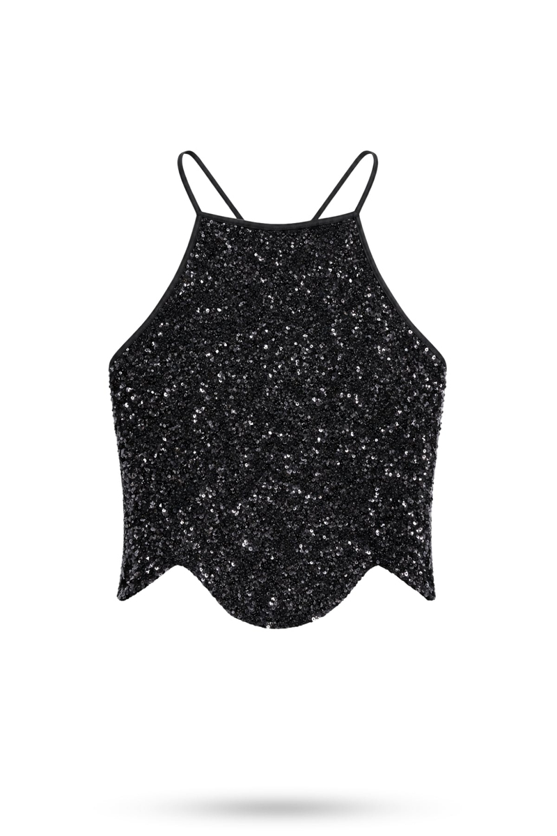 Siyah Pullu Halter Yaka Bluz 071902