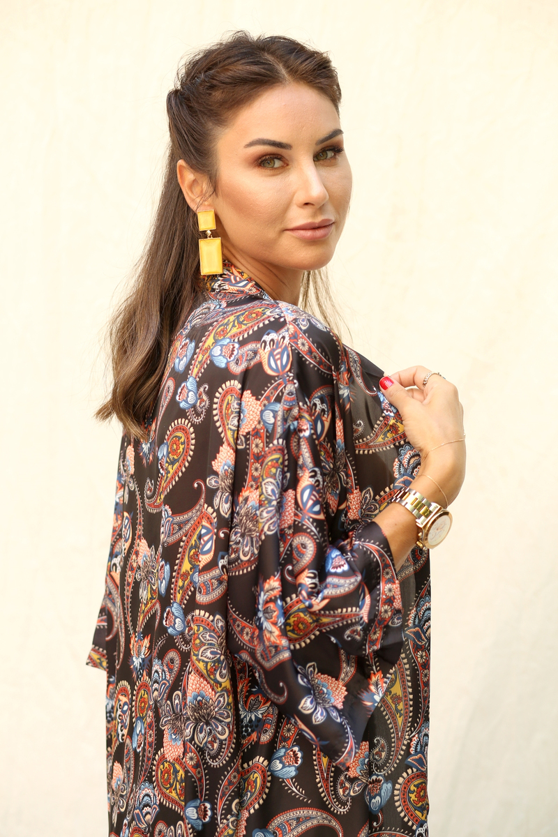 Siyah Şal Desen Kimono 