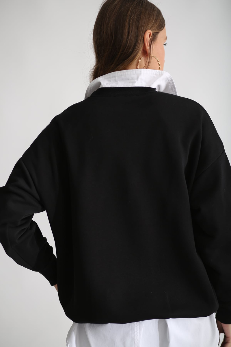 Siyah Şardonlu Basic Sweatshirt 3200