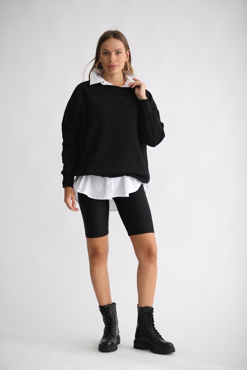 Siyah Şardonlu Basic Sweatshirt 3200