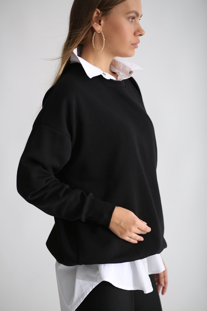 Siyah Şardonlu Basic Sweatshirt 3200