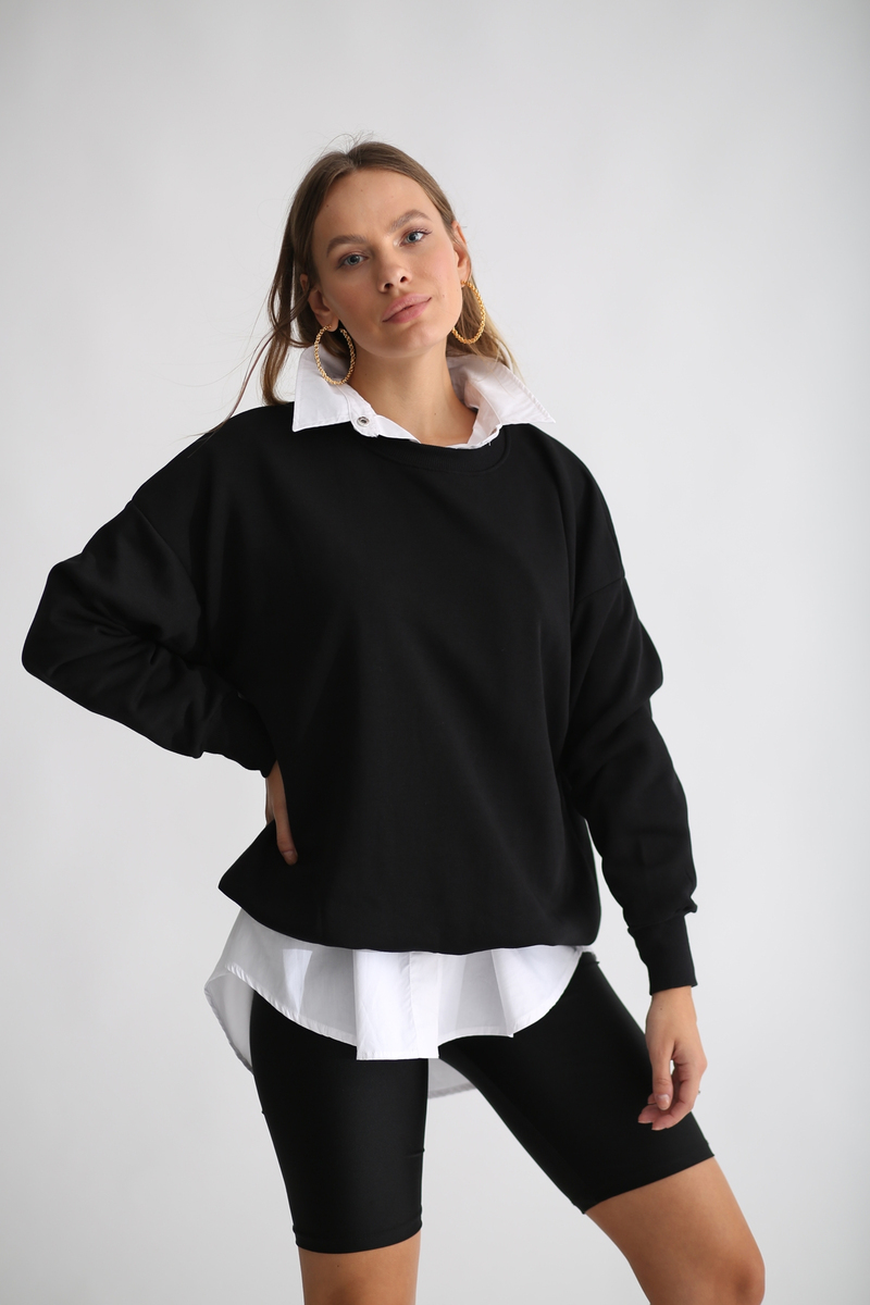 Siyah Şardonlu Basic Sweatshirt 3200