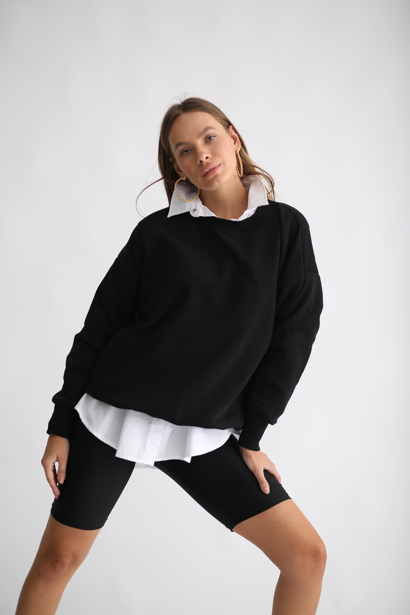 Siyah Şardonlu Basic Sweatshirt 3200