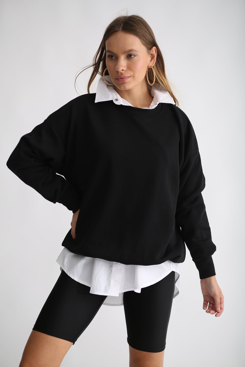 Siyah Şardonlu Basic Sweatshirt 3200