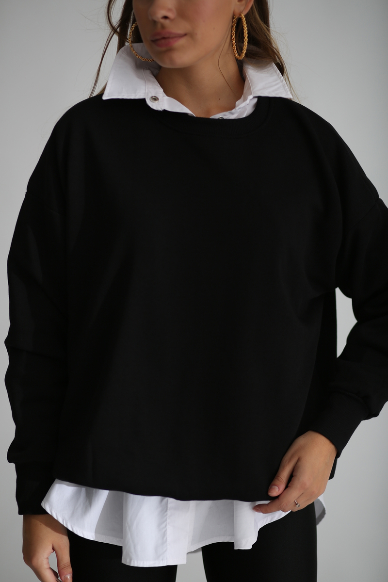 Siyah Şardonlu Basic Sweatshirt 3200