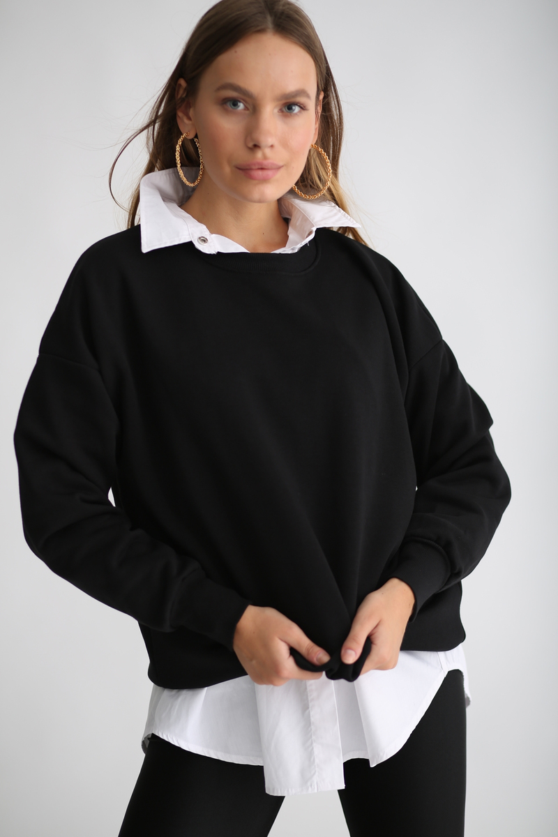 Siyah Şardonlu Basic Sweatshirt 3200