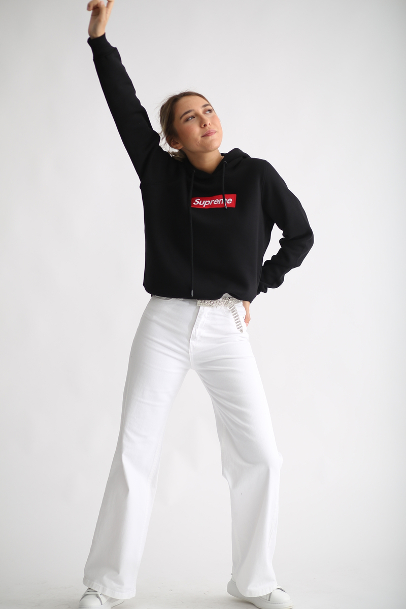 Siyah Şardonlu Baskılı Sweatshirt 
