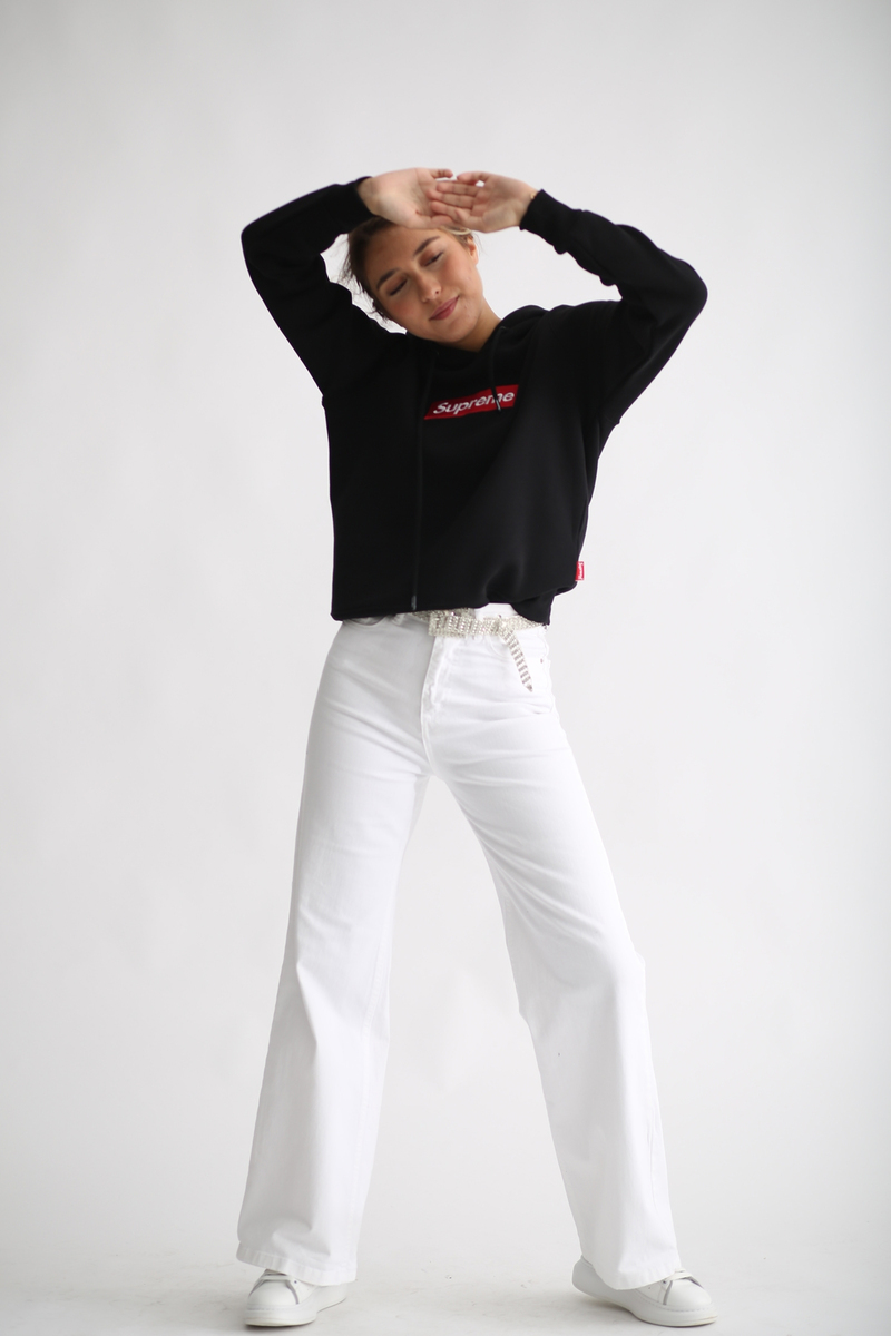 Siyah Şardonlu Baskılı Sweatshirt 