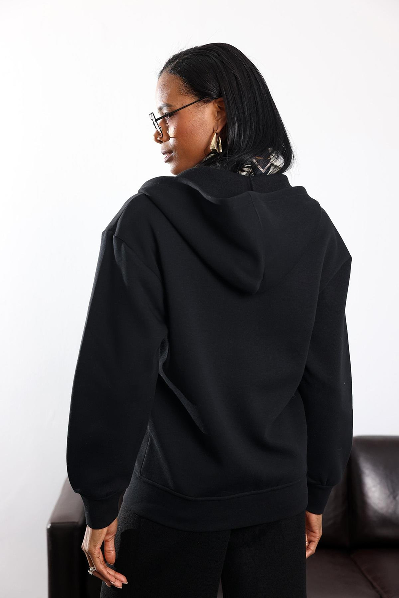Siyah Şardonlu Fermuarlı Sweatshirt 042