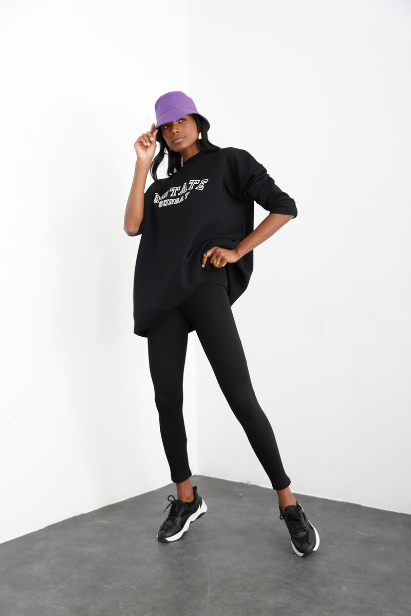 Siyah Şardonlu Oversize Sweatshirt 40117