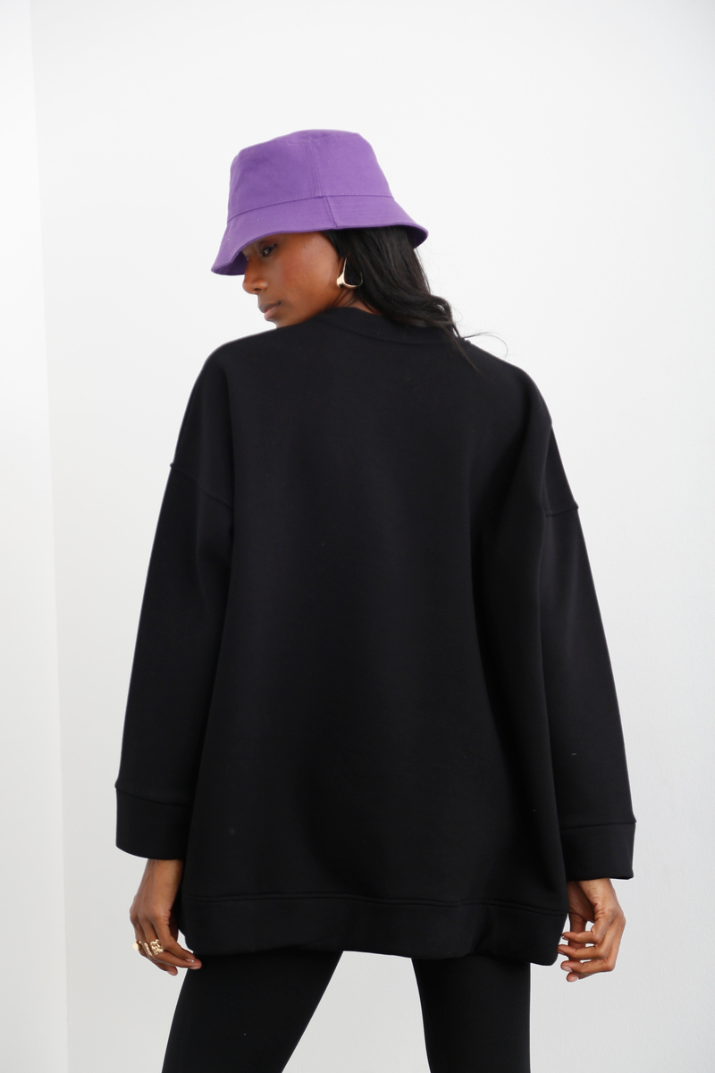 Siyah Şardonlu Oversize Sweatshirt 40117
