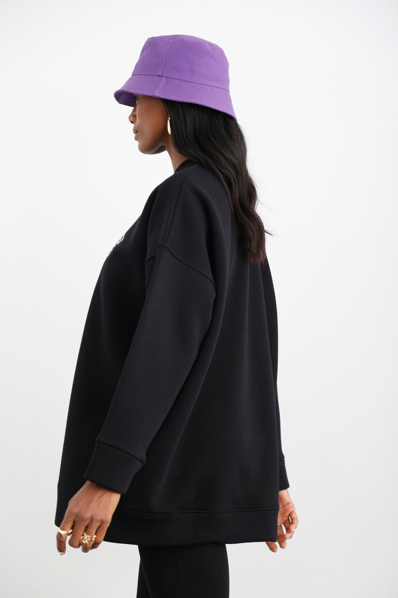 Siyah Şardonlu Oversize Sweatshirt 40117