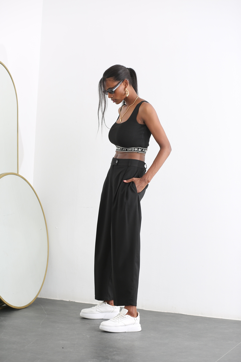Siyah Slogan Detaylı Crop 80010