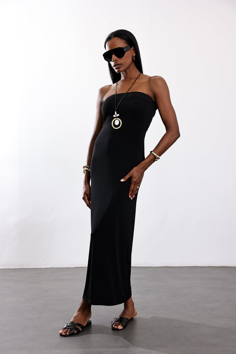 Siyah Straplez Elbise 00786