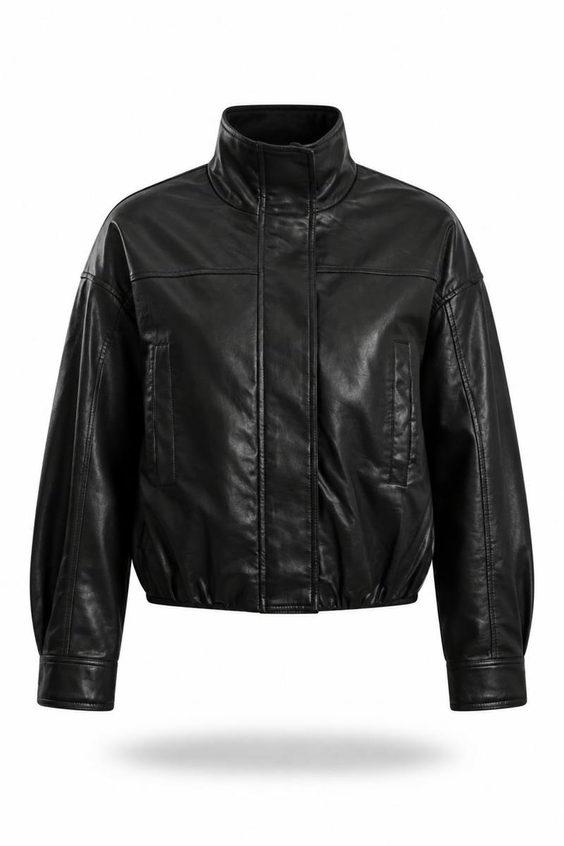 Siyah Suni Deri Bomber Ceket 100020