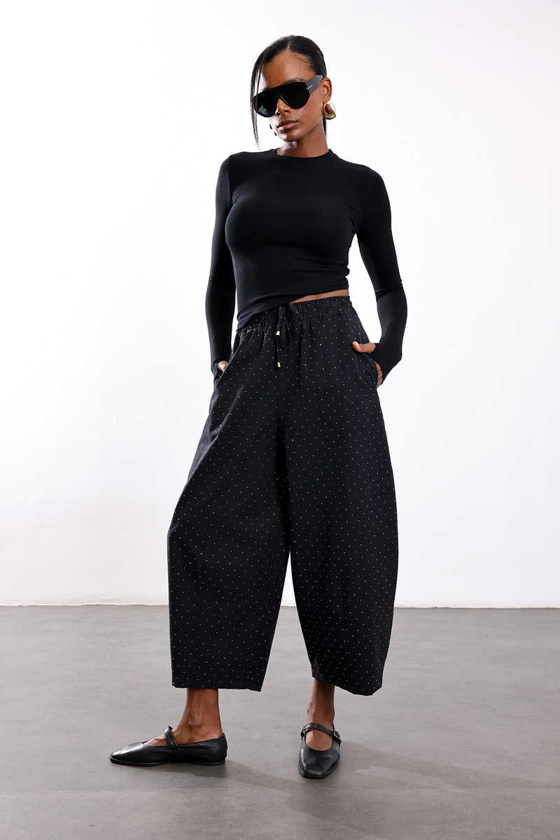 Siyah Taşlı Barrel Pantolon 51470