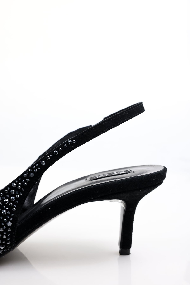 Siyah Taşlı Sivri Burun Slingback 26014
