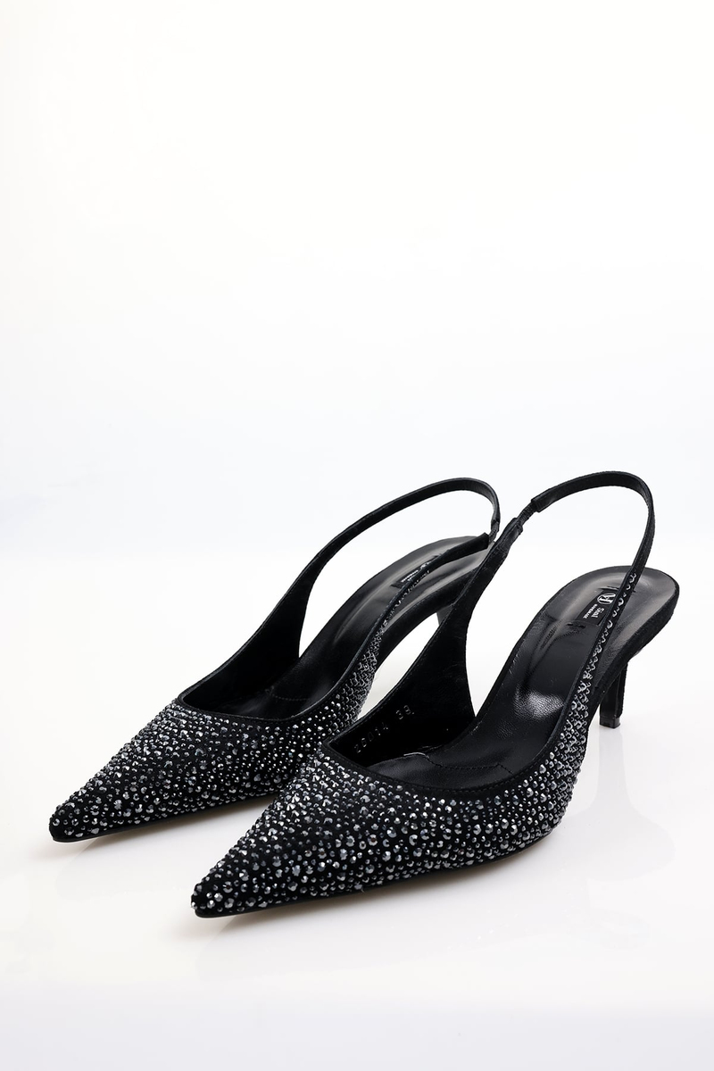 Siyah Taşlı Sivri Burun Slingback 26014