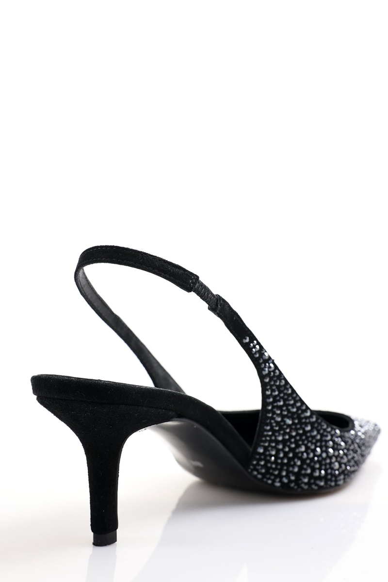 Siyah Taşlı Sivri Burun Slingback 26014