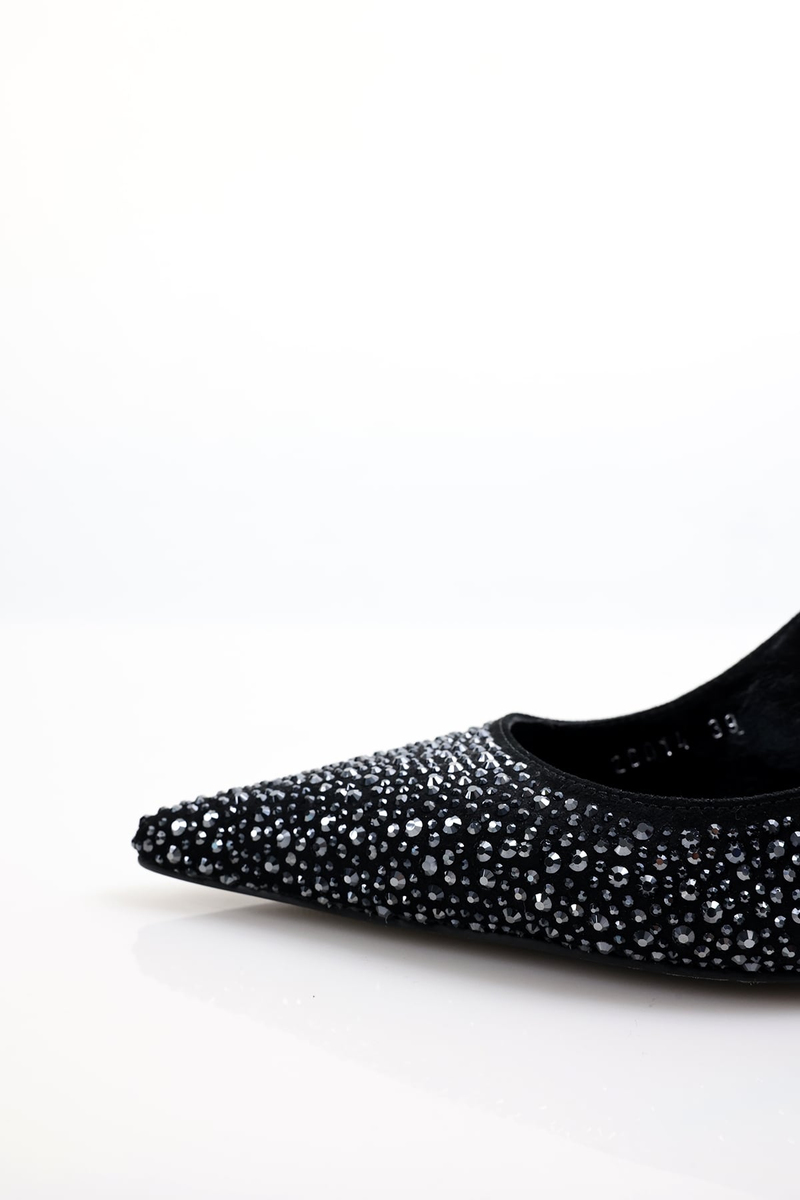 Siyah Taşlı Sivri Burun Slingback 26014