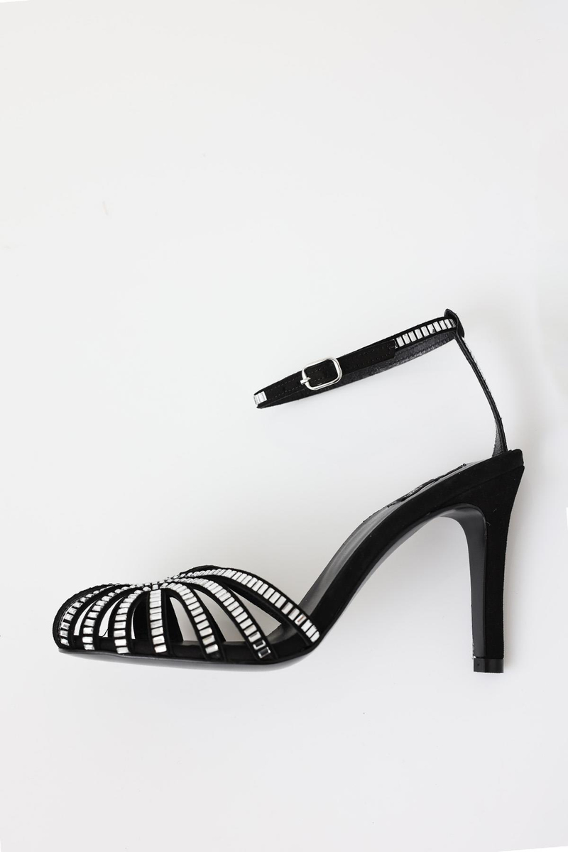 Siyah Taşlı Topuklu Sandalet 25056