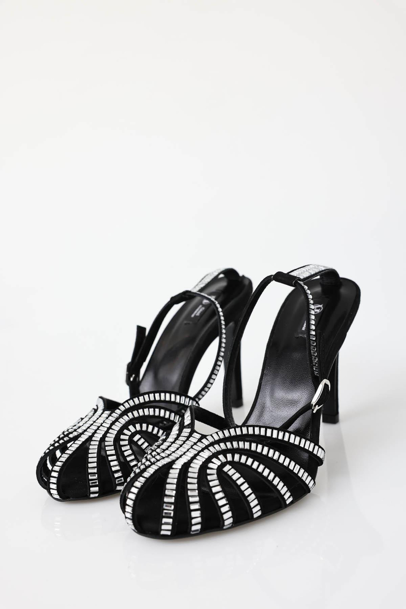 Siyah Taşlı Topuklu Sandalet 25056