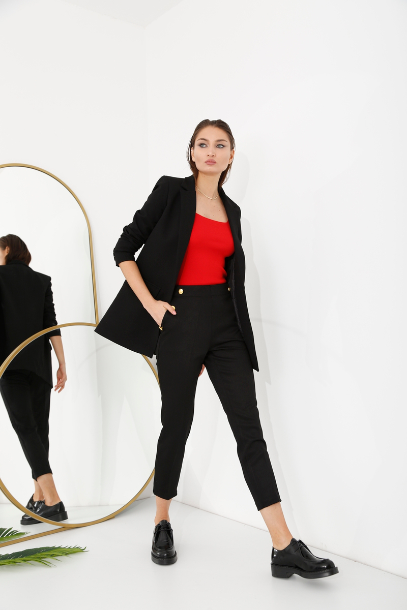 Siyah Tek Düğme Blazer Ceket 