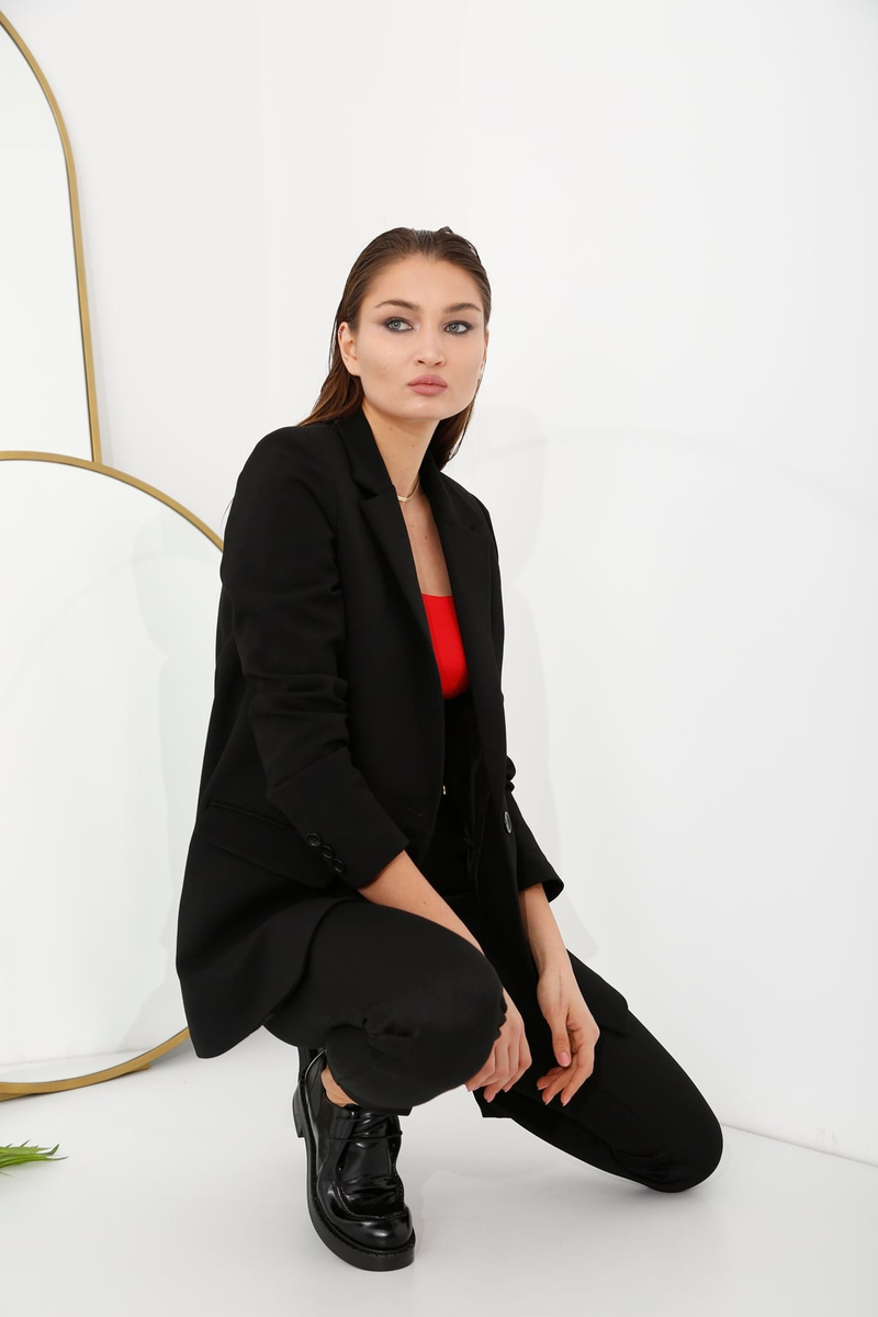 Siyah Tek Düğme Blazer Ceket 