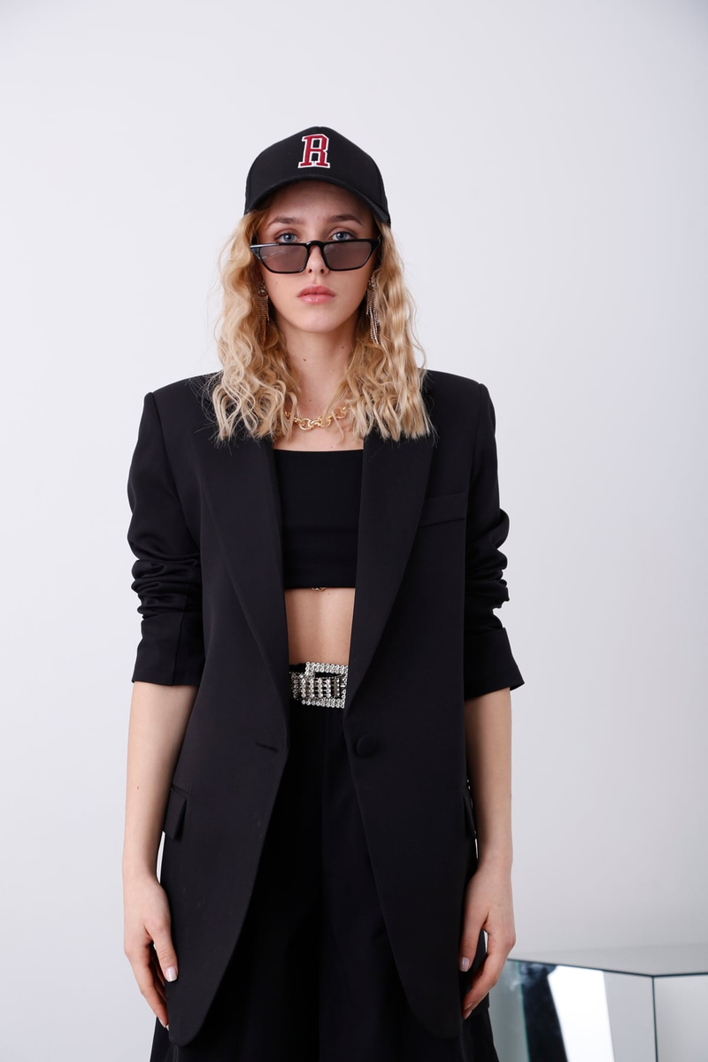 Siyah Tek Düğme Oversize Ceket 3191