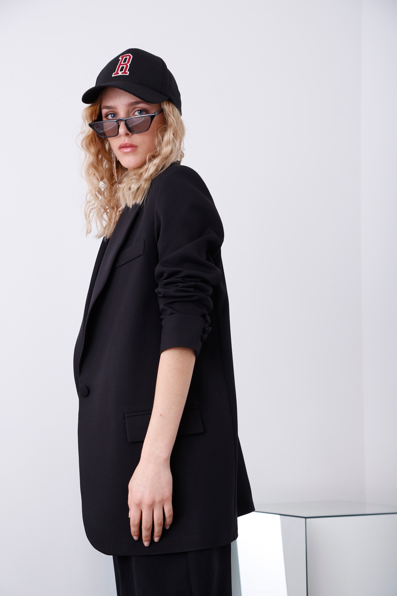 Siyah Tek Düğme Oversize Ceket 3191