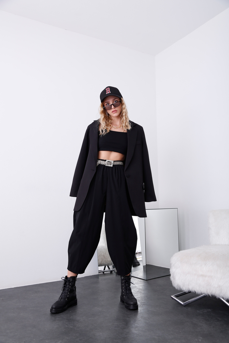 Siyah Tek Düğme Oversize Ceket 3191
