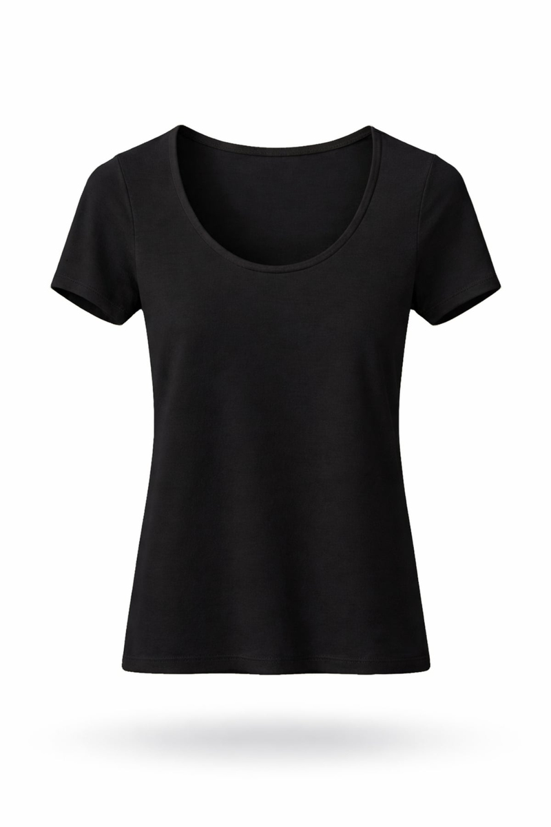 Siyah U Yaka Fit Basic Tişört 251030