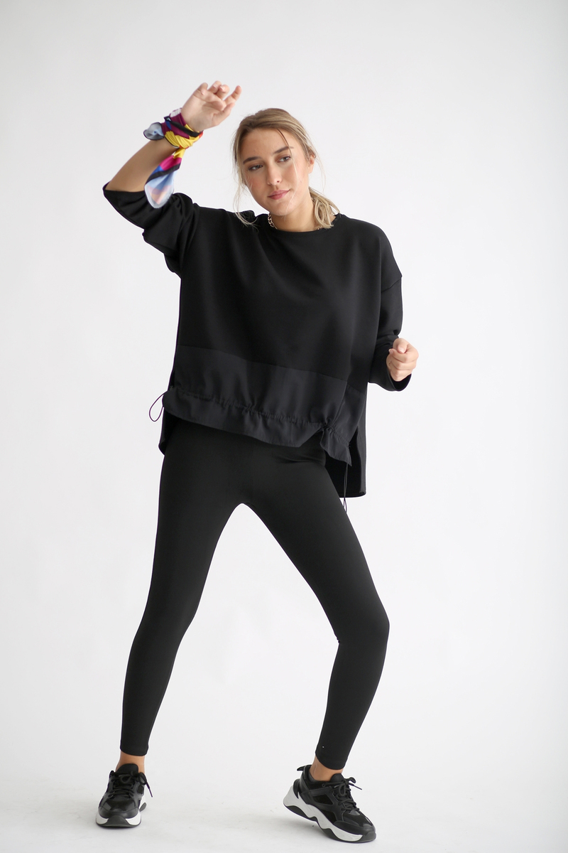 Siyah Üstü Penye Altı Poplin Sweatshirt 25325