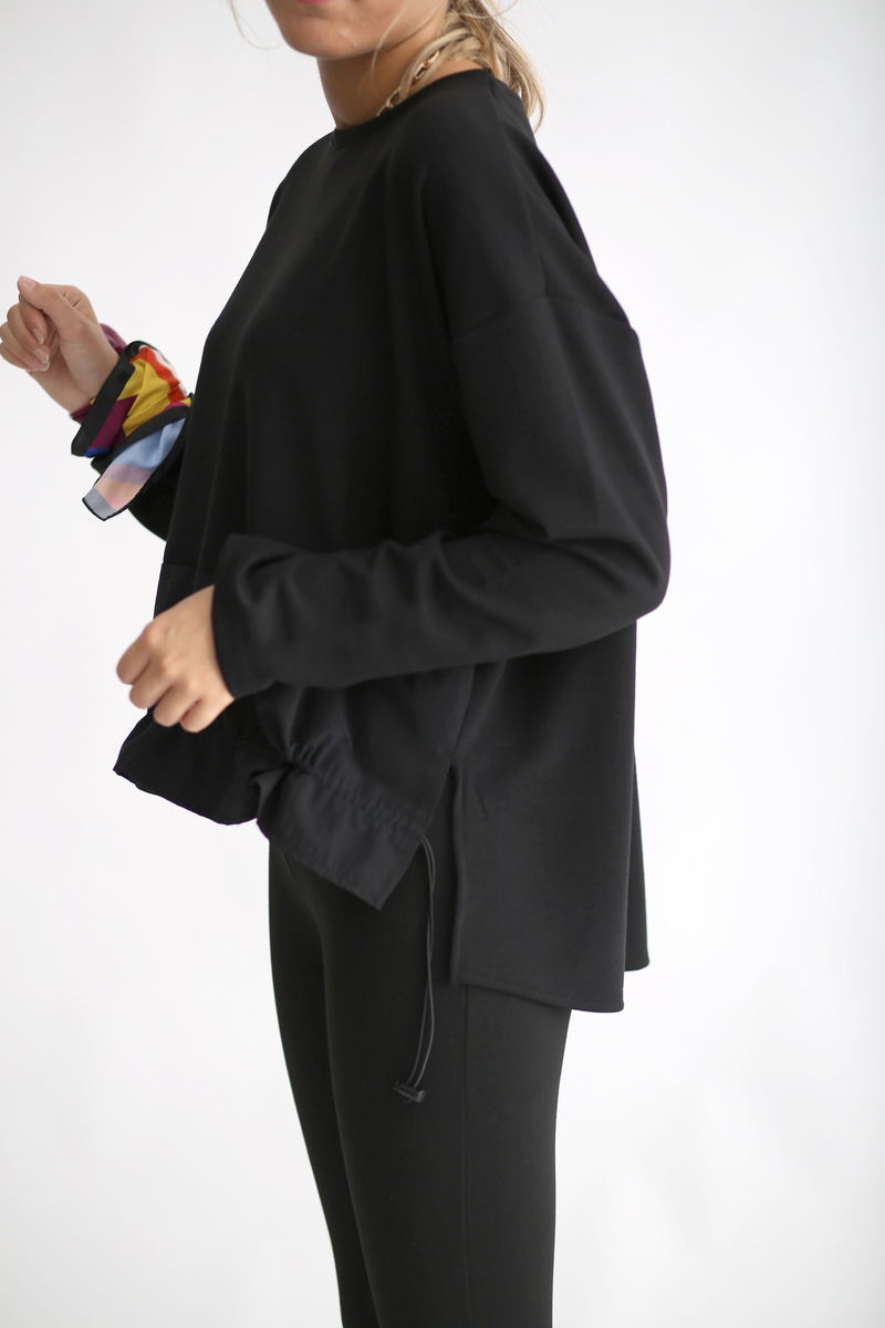 Siyah Üstü Penye Altı Poplin Sweatshirt 25325