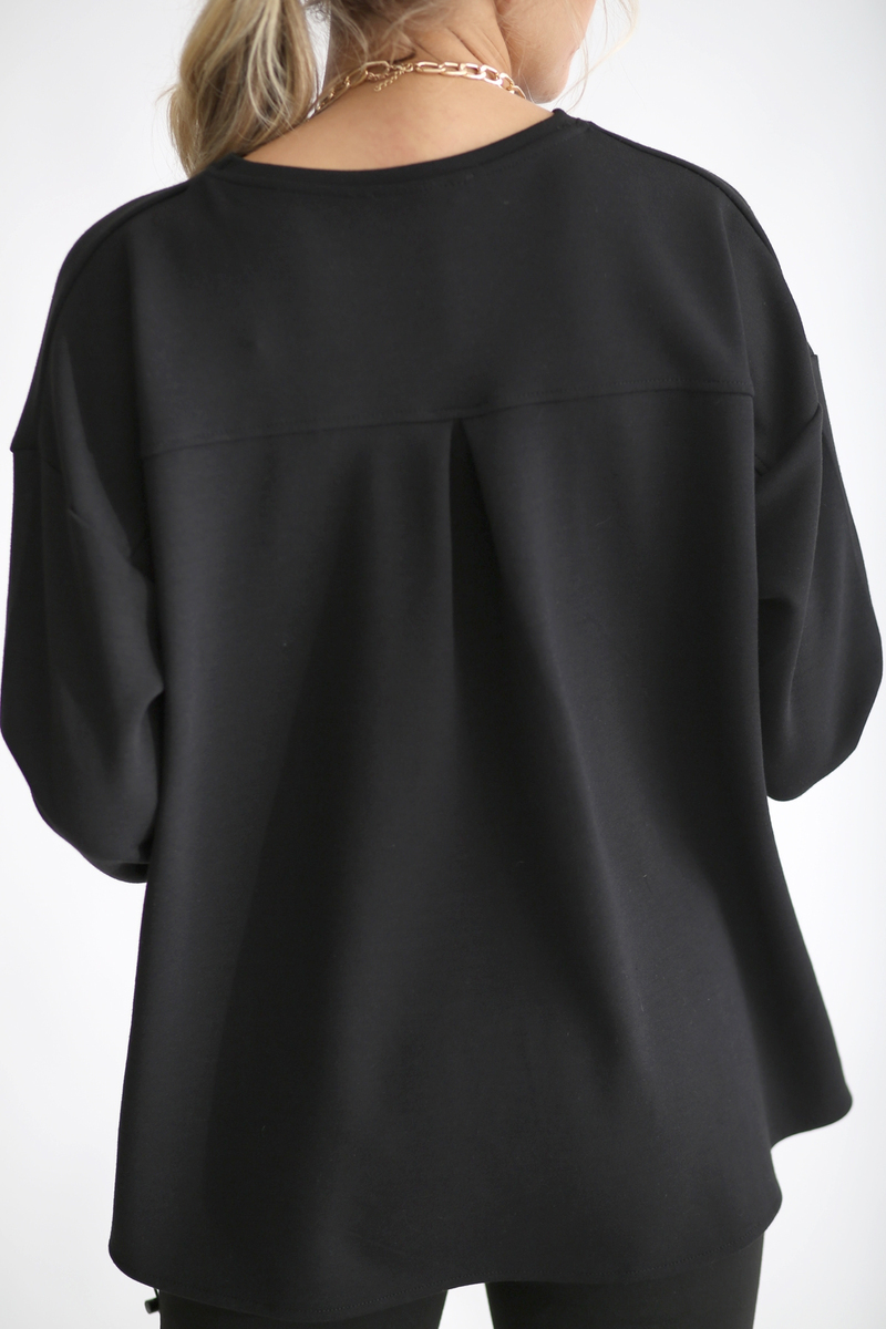 Siyah Üstü Penye Altı Poplin Sweatshirt 25325